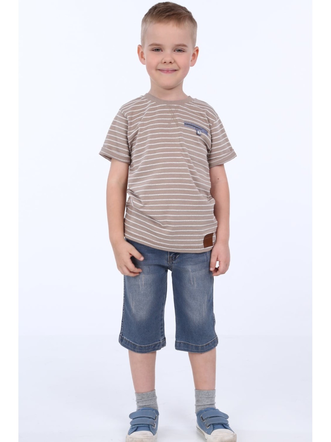 Beige gestreiftes Jungen-T-Shirt NDZ4474 – Online-Shop – Boutique